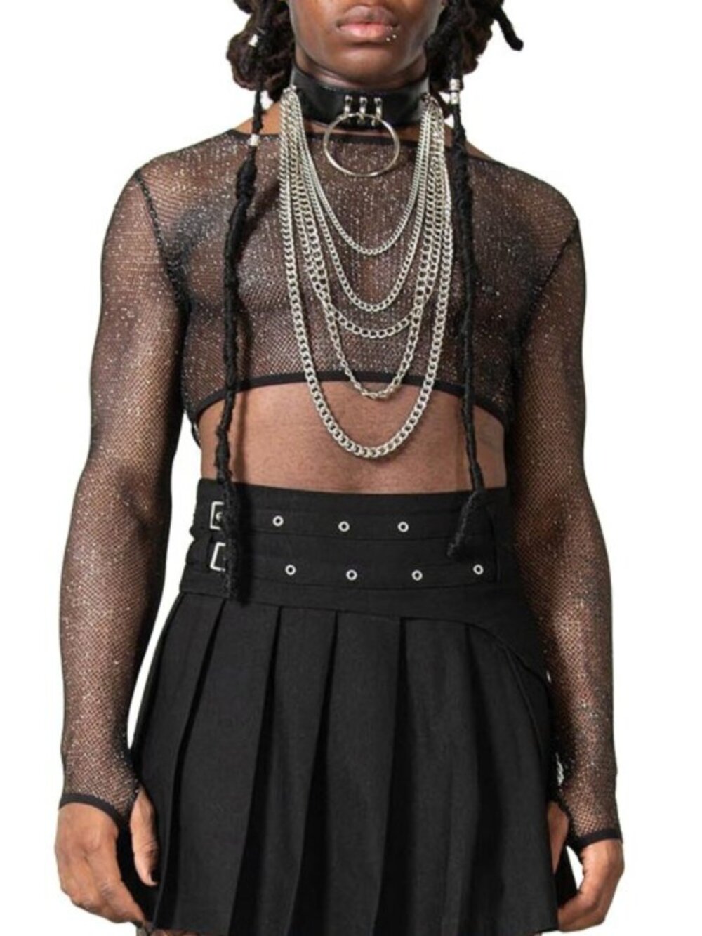 Killstar Hellia Silver Glitter Fishnet Crop Top XL NWT
